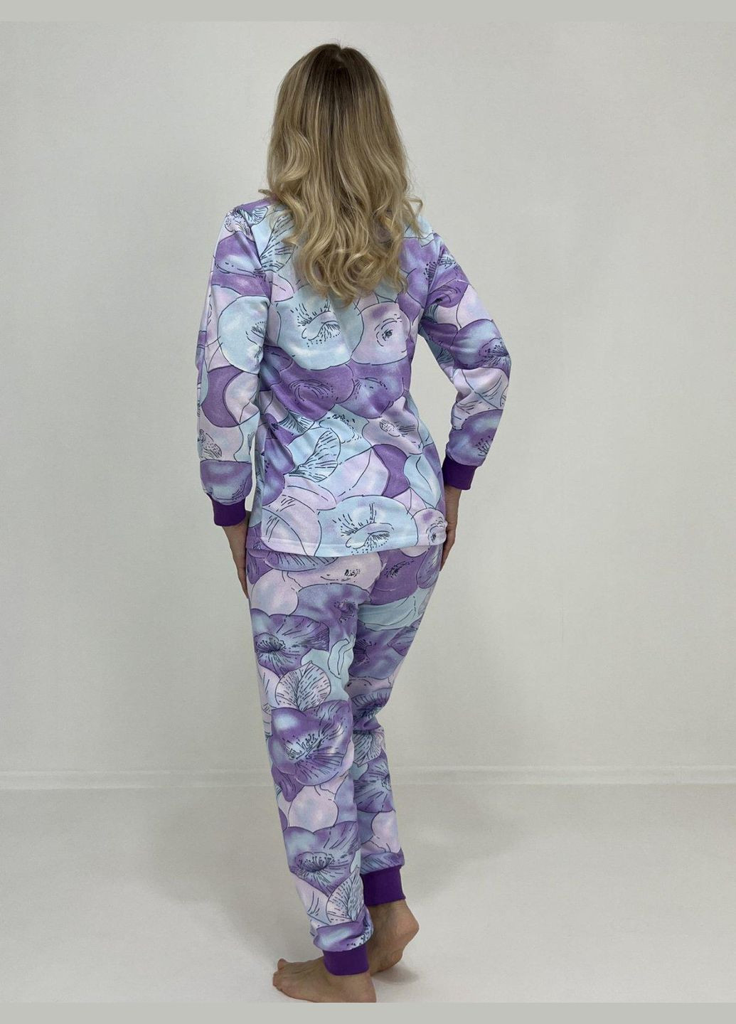 Сиреневая зимняя пижама женская байка сиреневые цветы 64 сиренево-голубой 81796532-6 Triko