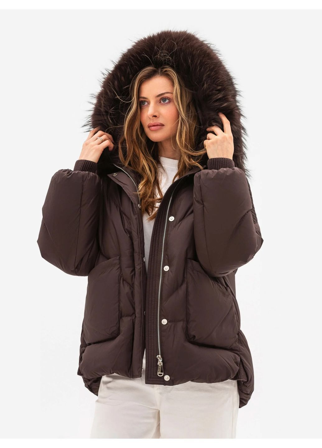 Темно-коричневая куртка женская шоколад Vo-tarun