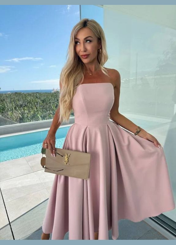 Світло-рожева кежуал, вечірня приталена сукня з пишною спідницею з пишною спідницею Adelante однотонна