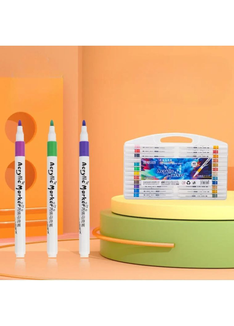 Набір з 48шт акрилових яскравих маркерів Acril-48 насичених кольорів для творчості лінії: 1–3 мм TOP (363834587)