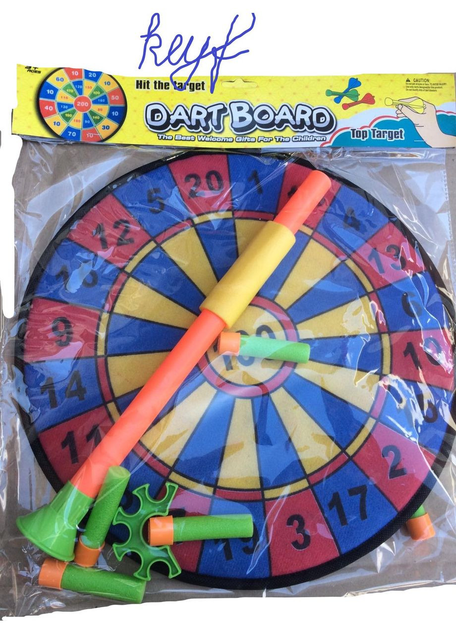 Дартс 36см, дротики на липучці 5шт., духова трубка, 6 видів, в кульку, 38,5-43-5см M 1966 No Brand (301649030)