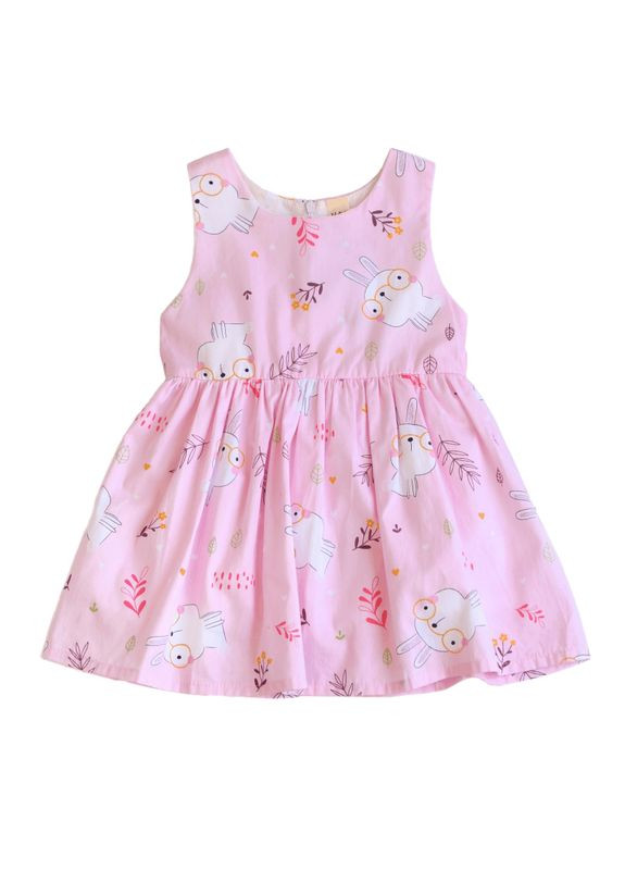 Розовое платье детское летнее с кроликом ( 130см ) (392) Qoopixie (291162543)