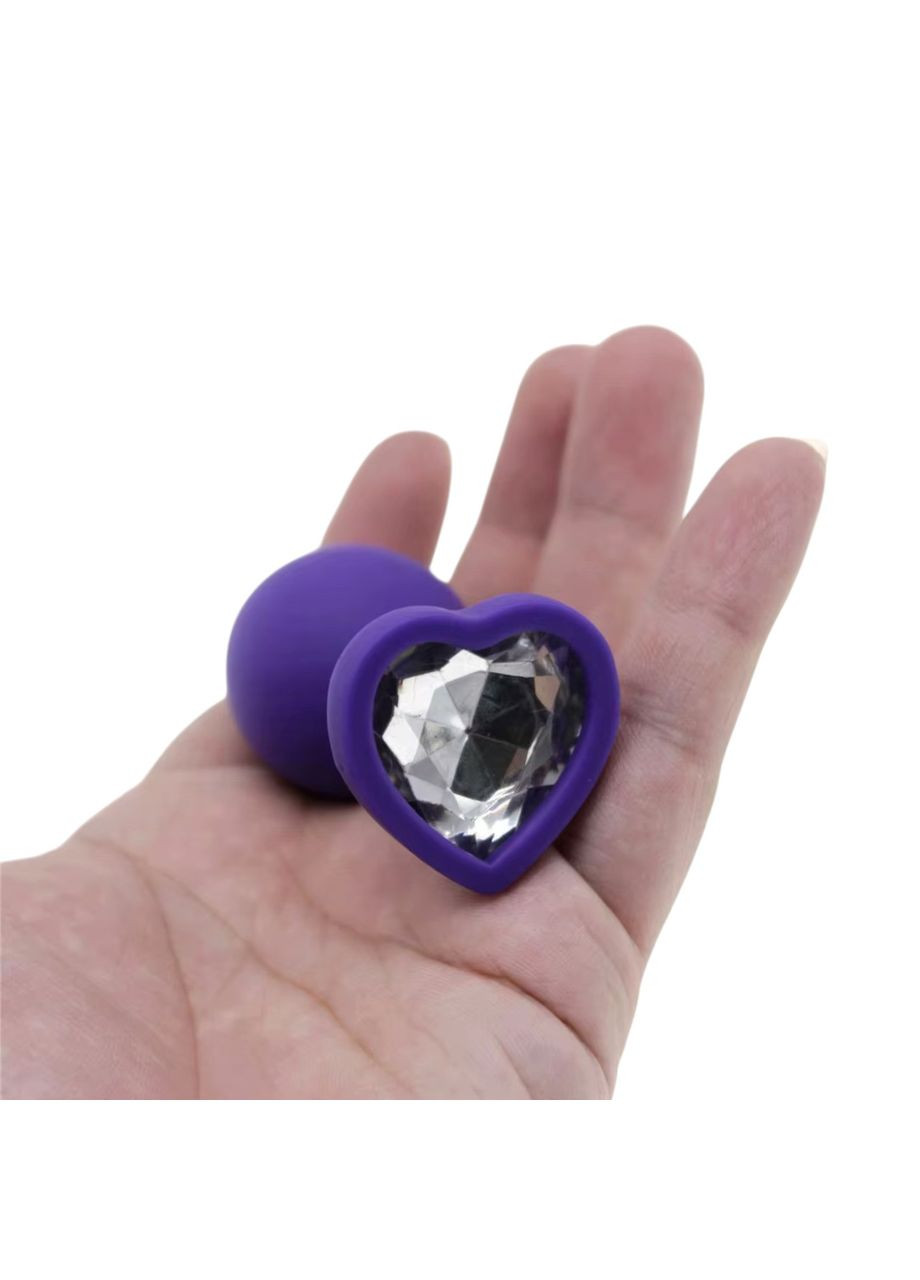 Анальная пробка маленькая силиконовая сердце с камнем Red Anal Plug Heart фиолетового цвета Размер S China (322167742)