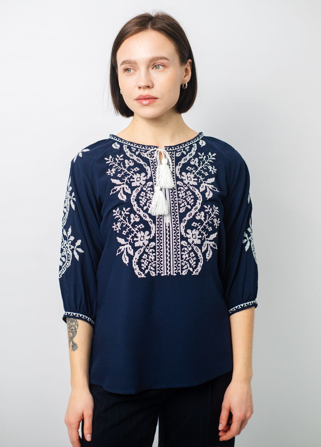 Синяя вышиванка женская BeART свободная штапель (321903493)