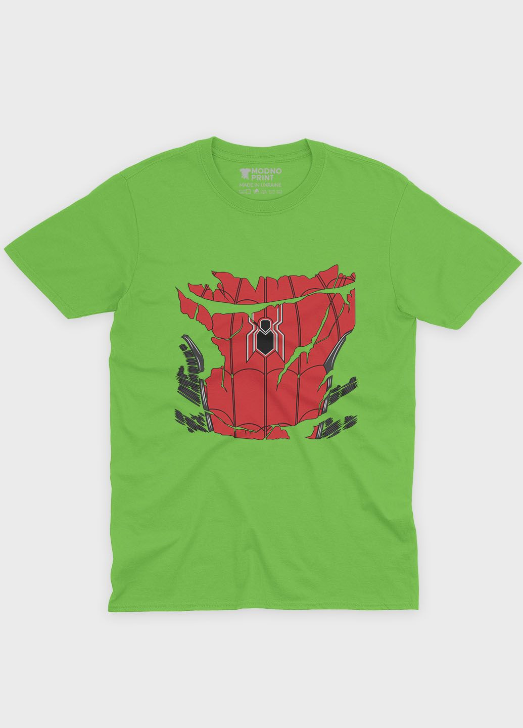 Салатова демісезонна футболка для хлопчика з принтом супергероя - людина-павук (ts001-1-kiw-006-014-090-b) Modno