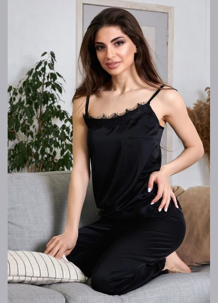 Чорна всесезон піжама топ + брюки Seventeen