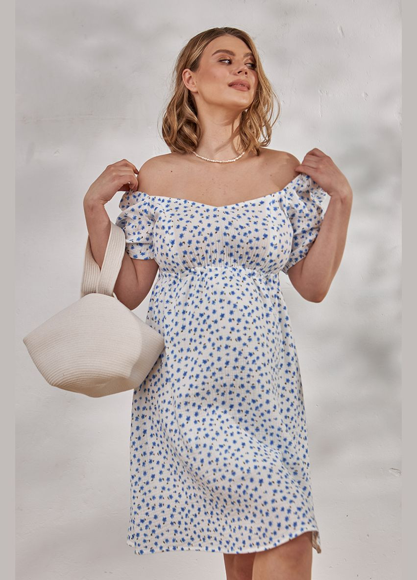 Молочна молочна легка сукня для вагітних та годуючих з квітковим принтом Юла мама з квітковим принтом