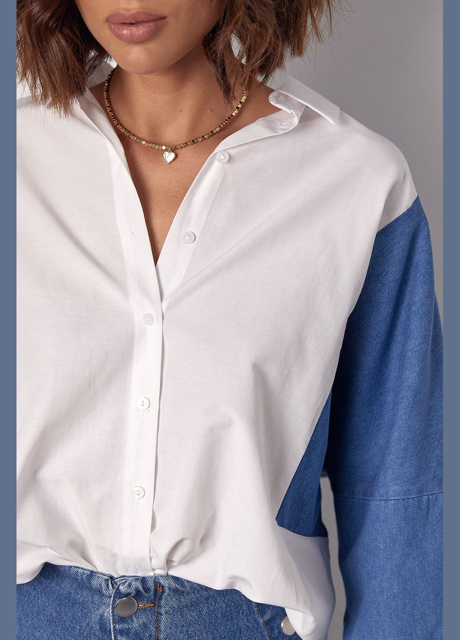Белая кэжуал рубашка однотонная No Brand с длинным рукавом