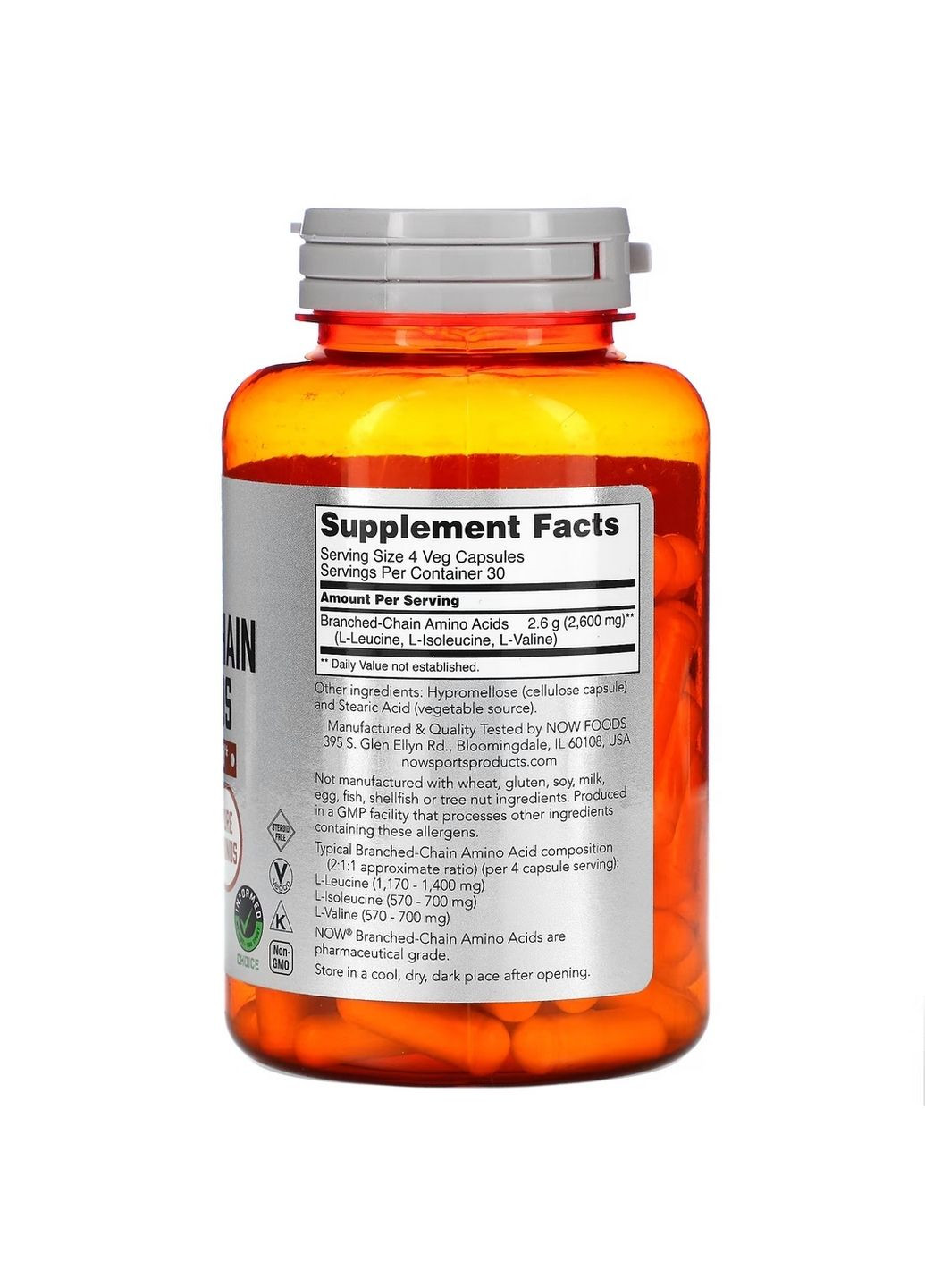 Амінокислота BCAA Sports Branched Chain Amino Acids, 120 капсул Now (293341752)