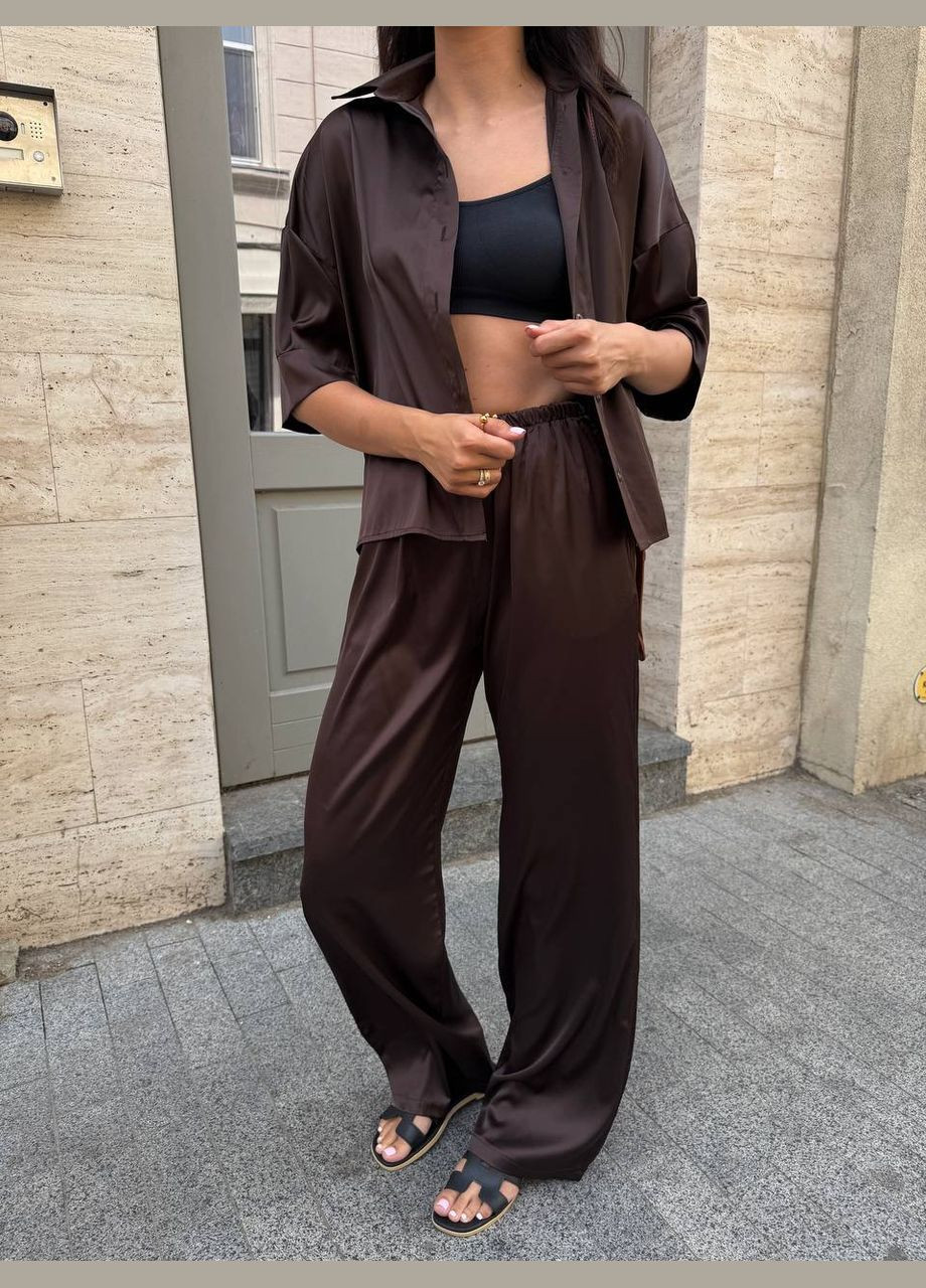 Жіночий шовковий костюм двійка блузка+штани чорний No Brand (346085207)