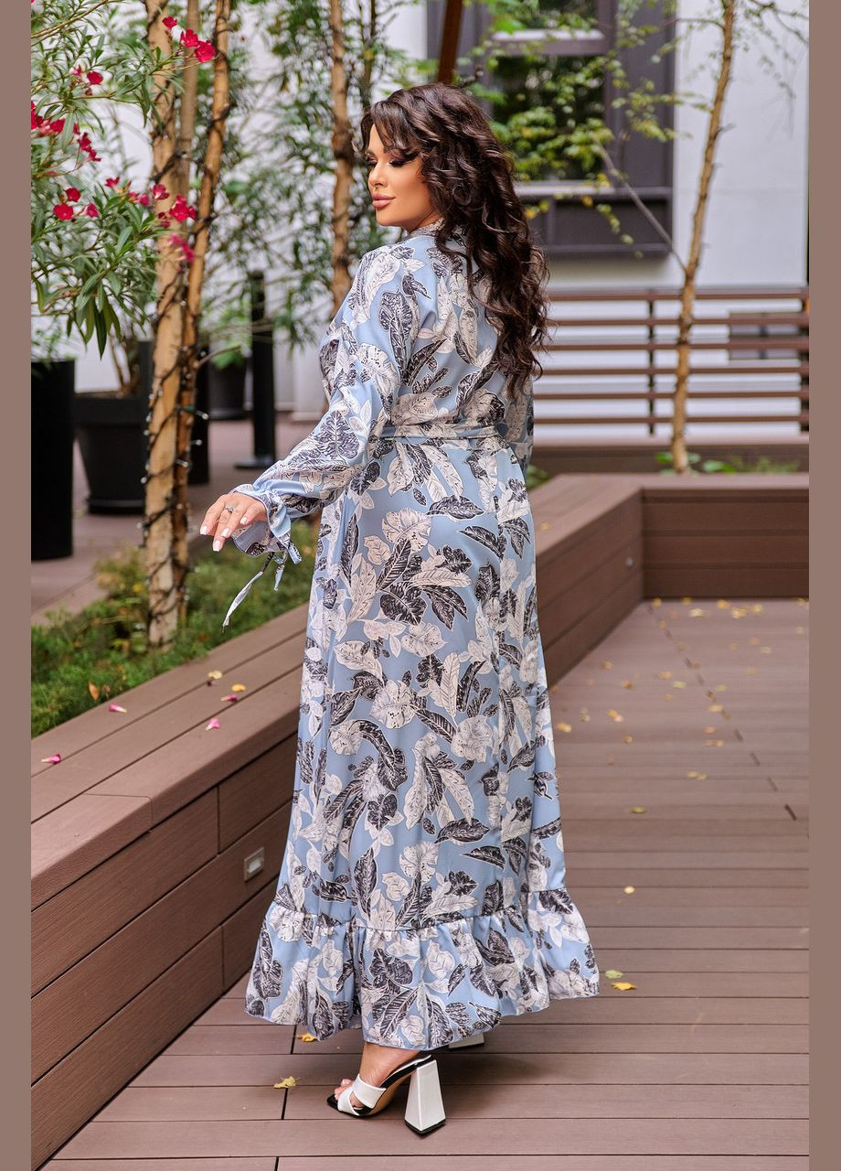 Голубое кэжуал платье 8636/1 в синем цвете с супер-мягкой тканью (принт) и поясом: стильное, комфортное и универсальное 56 Sofia
