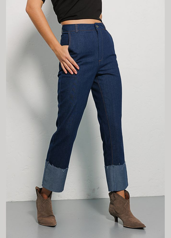 Женские джинсы темно-синие с высокими отворотами внизу Arjen - (294907406)