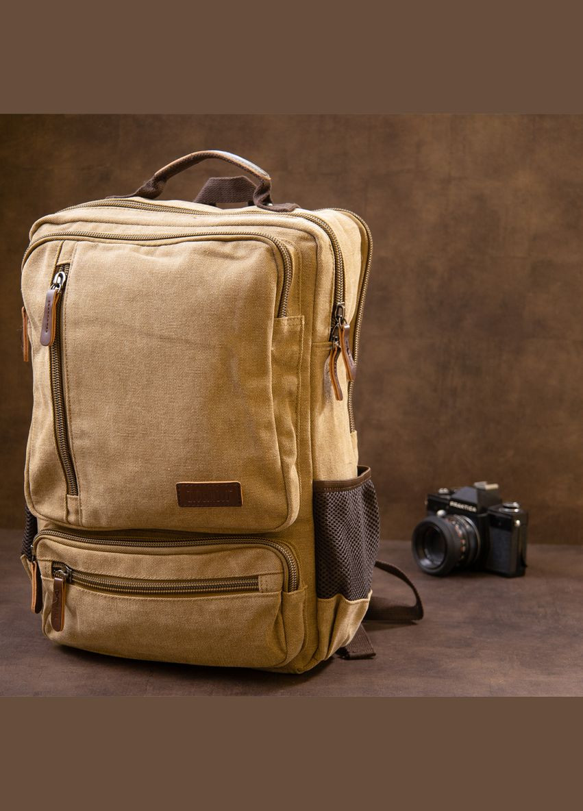 Рюкзак текстильный дорожный унисекс на два отделения 20616 Бежевый Vintage (331910456)