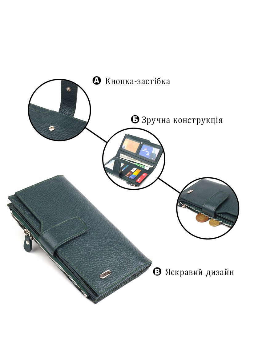 Женский большой вертикальный кошелек из натуральной кожи 21643 Зеленый Canpellini (331911063)