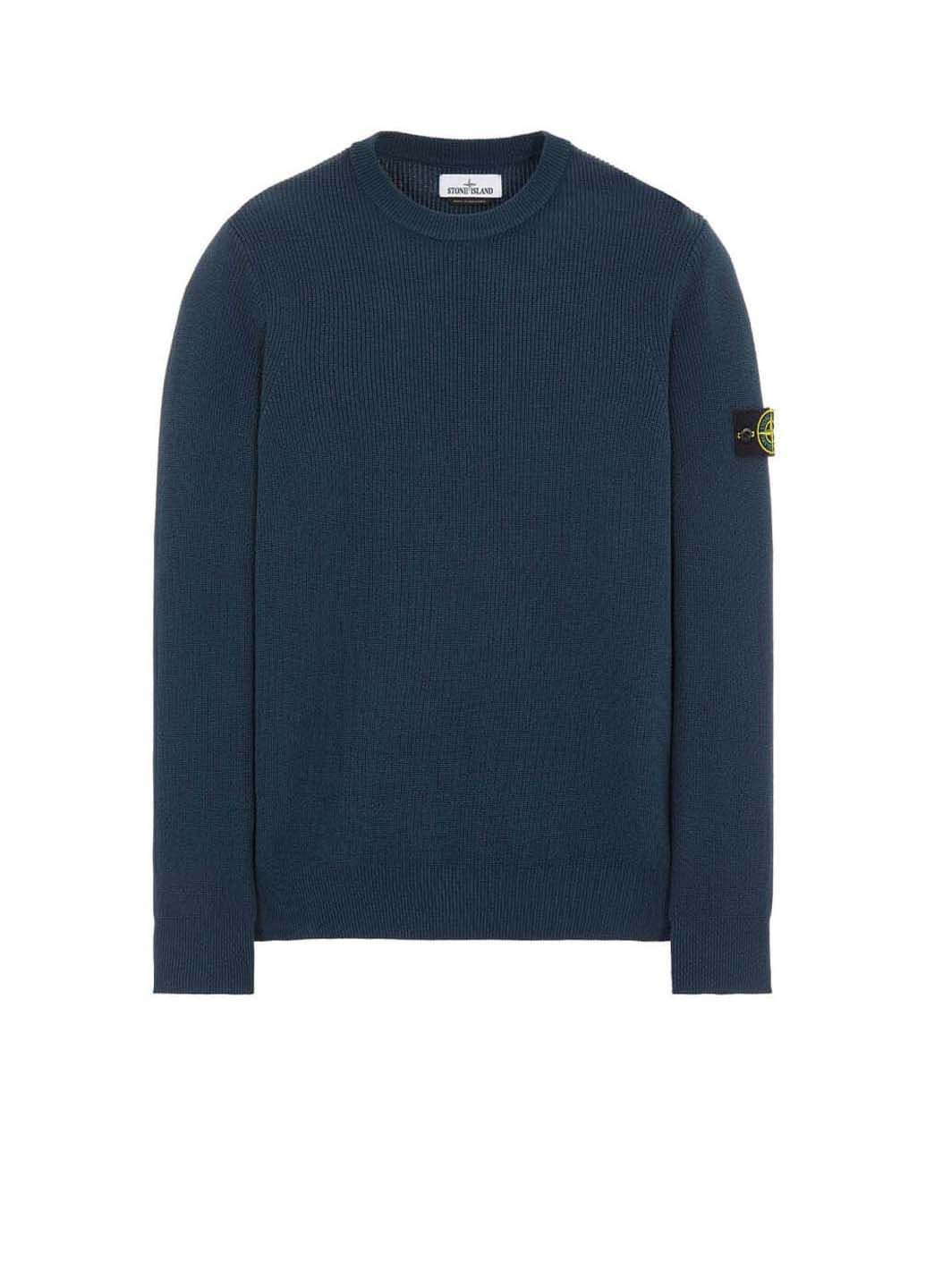 Темно-синий демисезонный свитер 550d8 ribbed soft cotton Stone Island