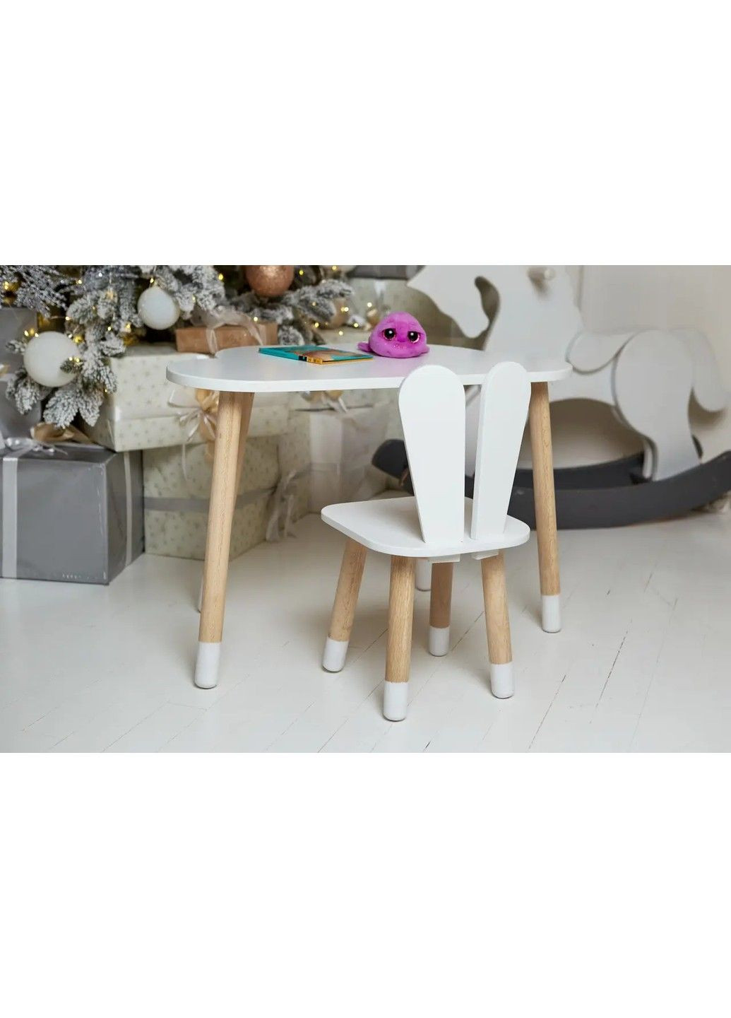 Дитячий стіл Хмарка і стільчик Зайчик (Білий з рожевим) No Brand (331639979)