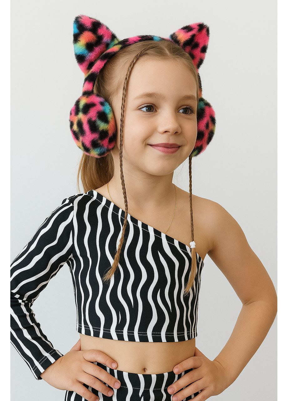 Наушники теплые детские с ушками для девочки искусственный мех леопардовый разноцветные No Brand (361224555)