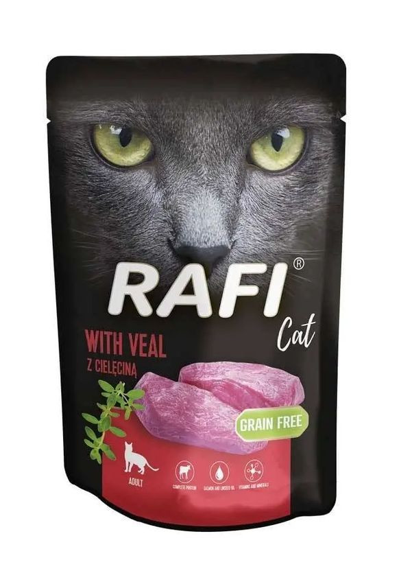 Консерва для взрослых котов Rafi cat мясные кусочки с телятиной 100 г DN230-394549 Dolina Noteci (280915460)