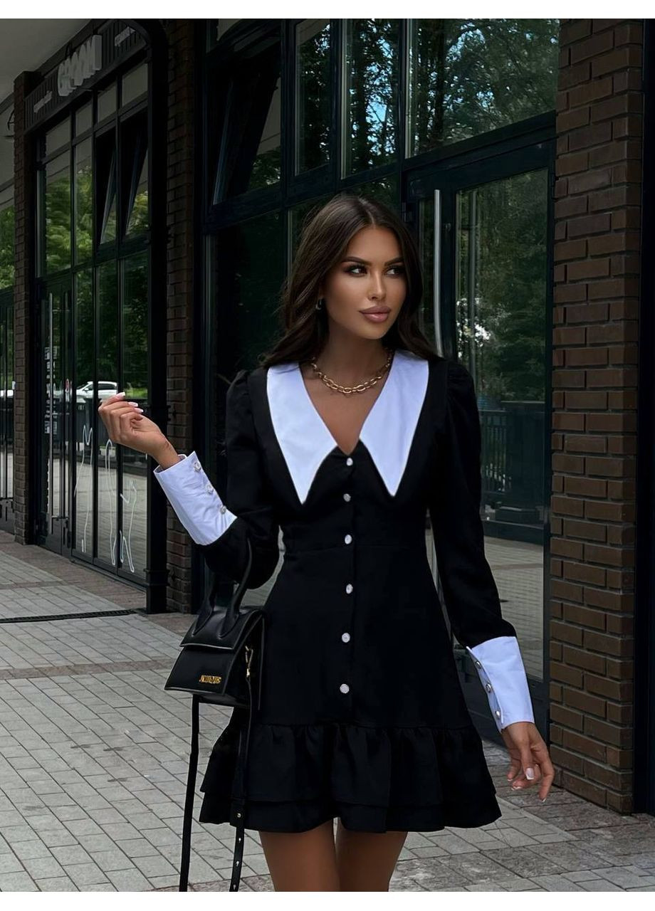 Чорно-білий святковий, коктейльна, вечірня сукня з акцентним комірцем та шнурівкою на спинці бебі долл queensleep_7km