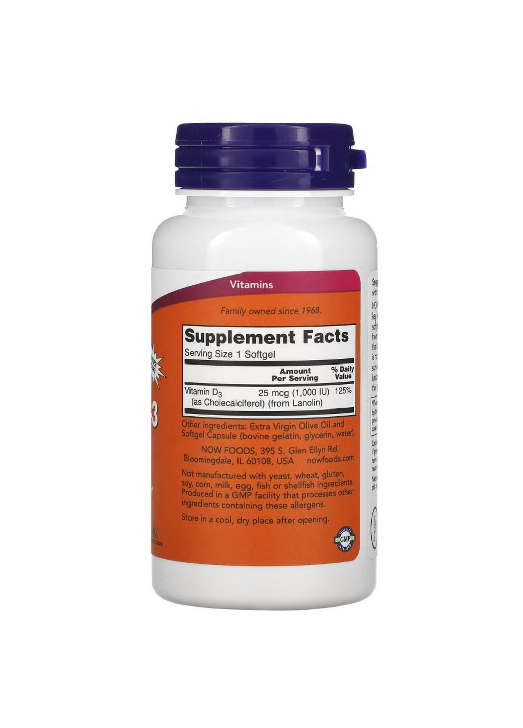 Витамины и минералы Vitamin D3 1000 IU, 360 капсул Now (294927008)