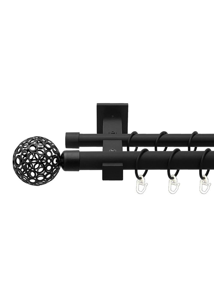 Карниз Савона металлический двухрядный техно гладкая труба кольцо металлическое Черный Матовый 25\19 мм 160 см ORVIT (299335485)