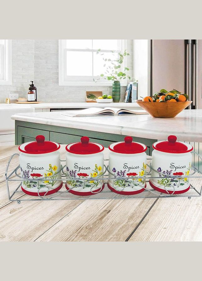 Набор для специй на подставке керамика Flora 5 предметов (MR-20008-04CS) Maestro (334006425)