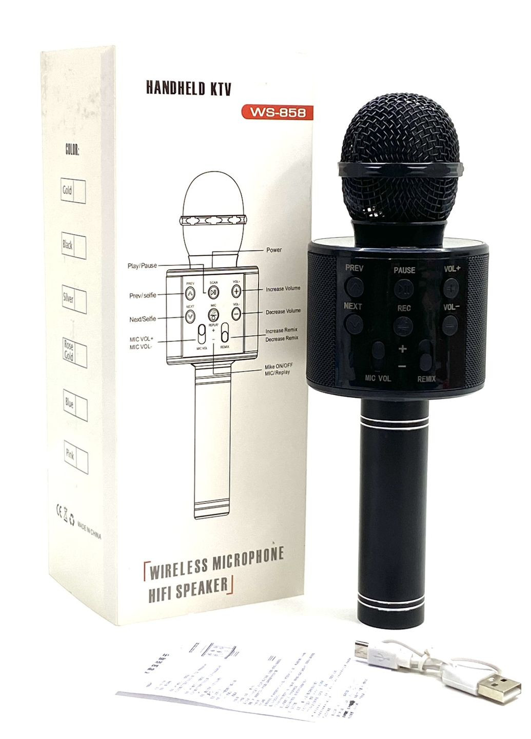 Микрофон беспроводной караоке bluetooth USB колонка Черный (С 48340) No Brand (302215747)