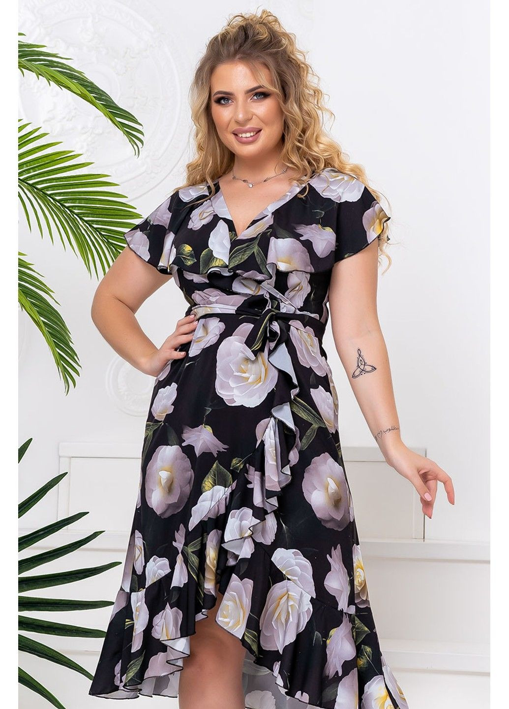 Черное летнее платье запах софт 20093 черное Tanita-Romario