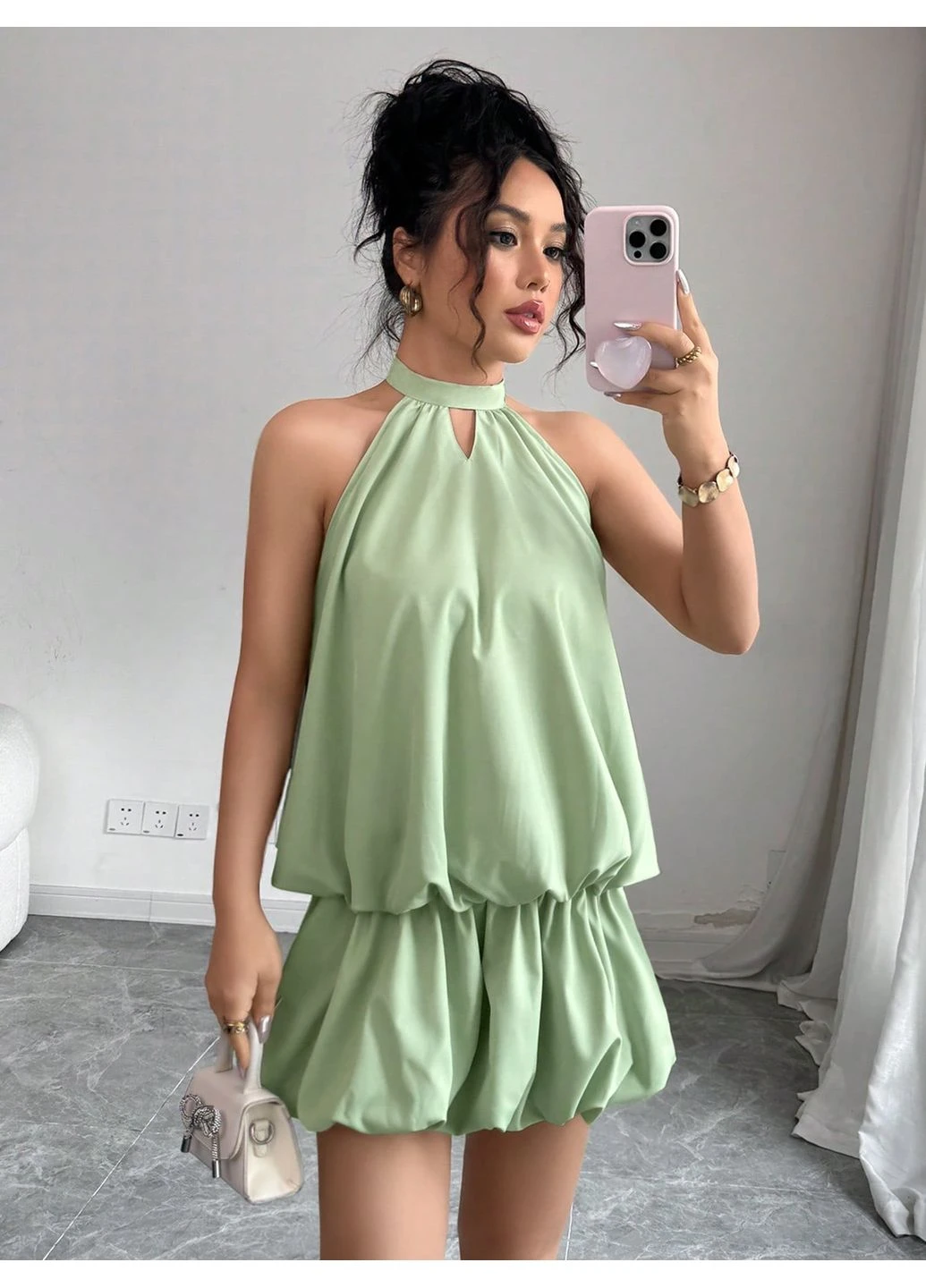Зеленое платье SHEIN однотонное