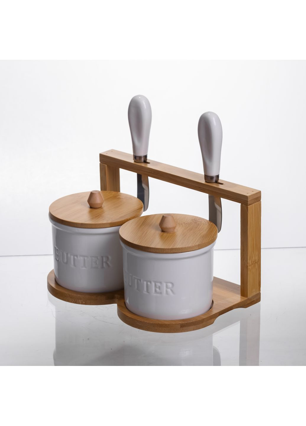 Набір маслянок порцелянових 2 штуки на бамбуковій підставці Yiwu (365839971)