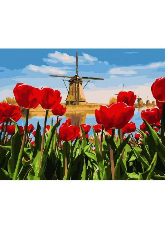 Цветы картины по номерам 40х50 Мельница в тюльпанах Картина по цифрам на холсте Картины роспись по номерам GX45426 Rainbow Art (308988508)