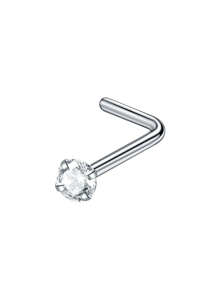 Сережка для пірсингу носа нострил у вигляді кружечка з білим кристалом, нержавіюча сталь, срібляста, 1 шт Liresmina Jewelry (347151310)