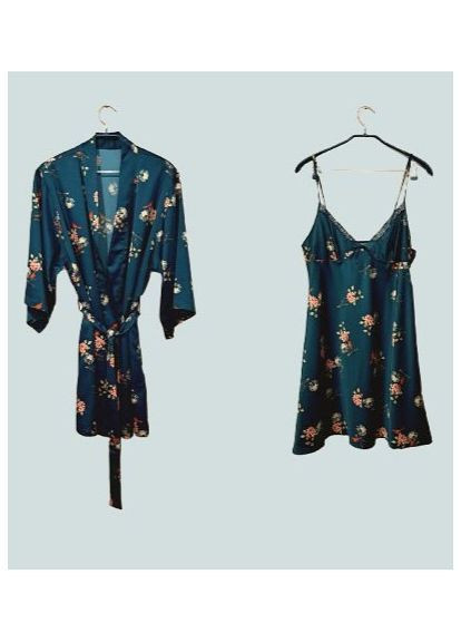 Зелений демісезонний комплект халат і нічна сорочка Valege