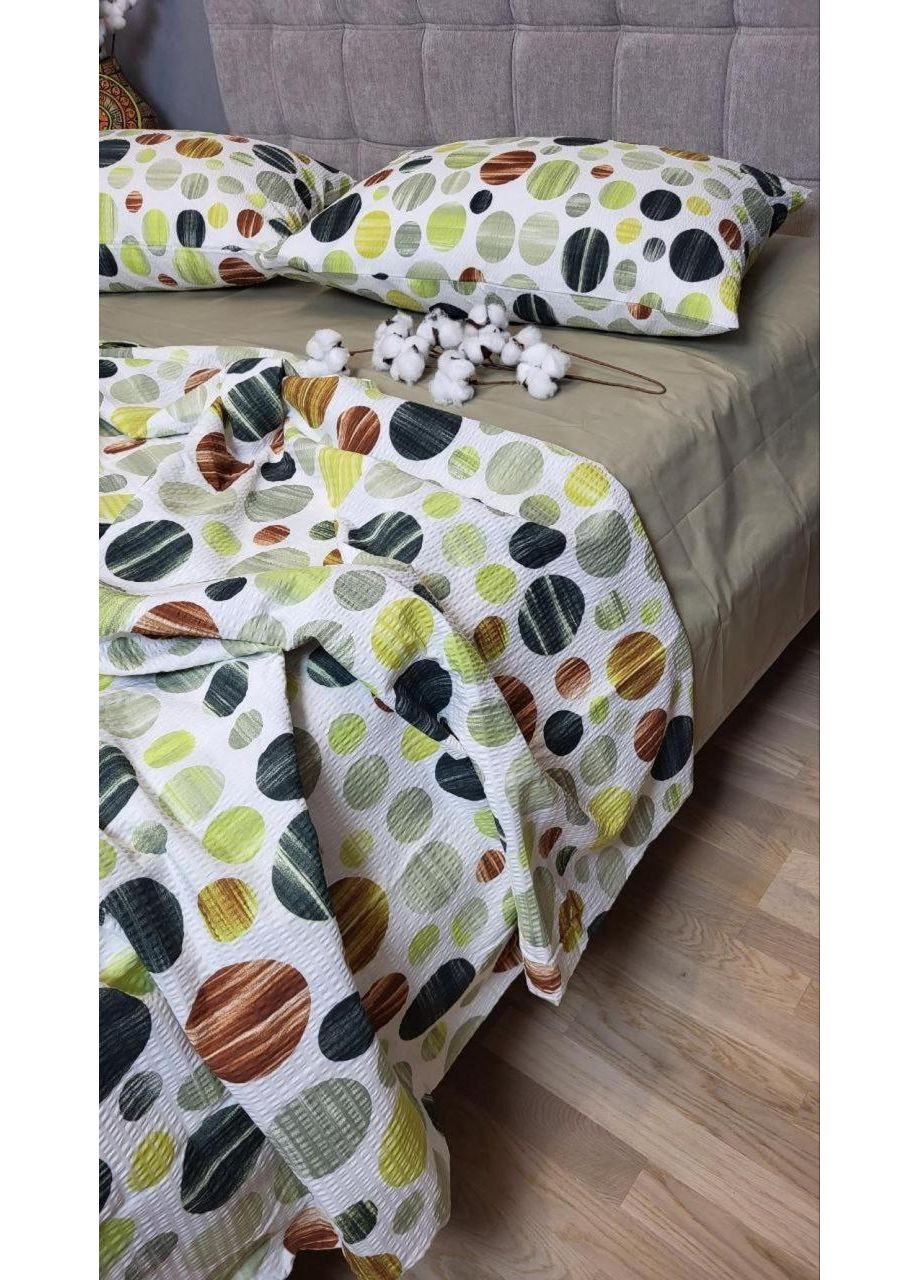 Постільна білизна з резинкою Карамелька оливк., ранфорс гофра (жатка) Полуторний розмір, наволочки 70/70 No Brand (364220834)