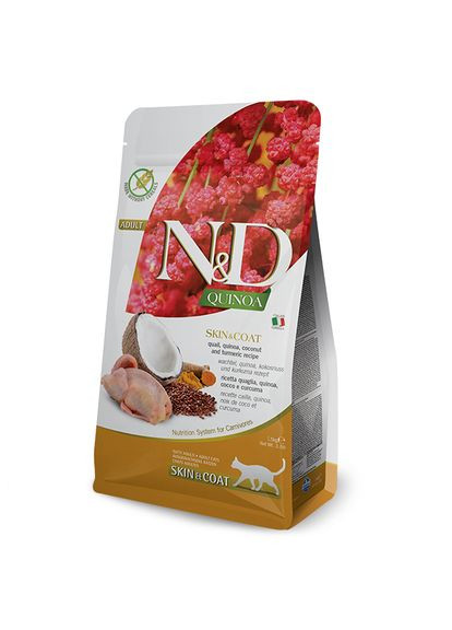 Сухой корм N&D Quinoa Skin&Coat Adult для кошек, при пищевой аллергии, с перепелом и киноа, 5 кг (*) Farmina (304424746)