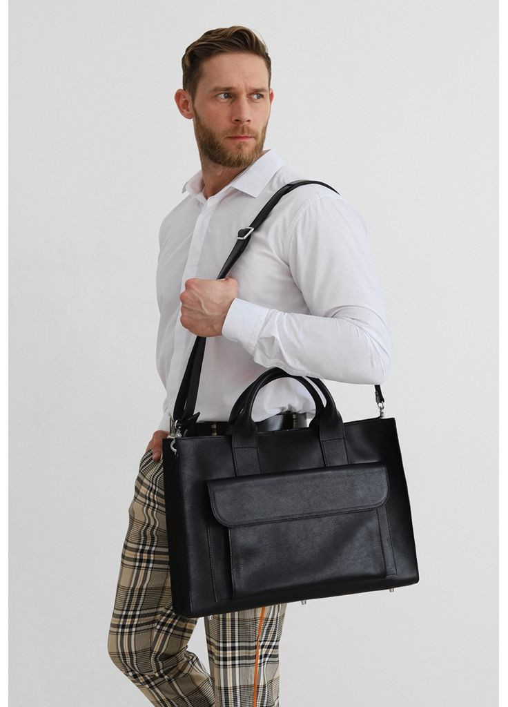 Шкіряна сумка для ноутбука та документів Універсальна чорна BlankNote (348359229)