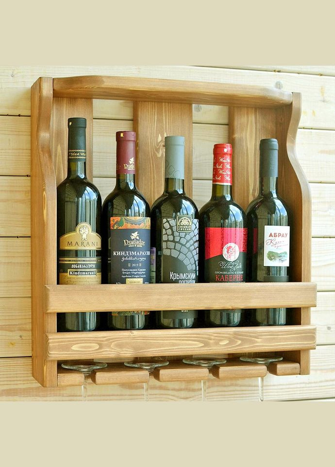 Настінна винна полиця з дерева Сікагура сієна (ПНК-011905) No Brand (327425321)