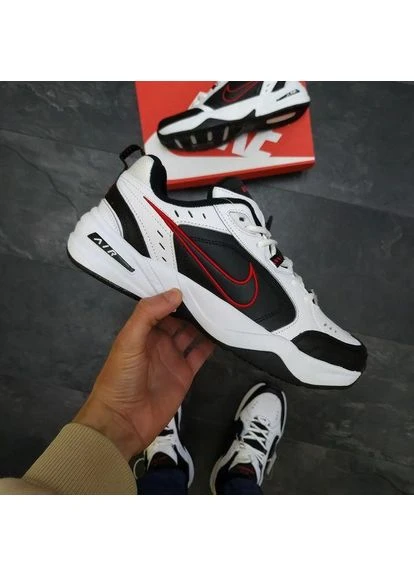 Белые демисезонные кроссовки мужские nike air monarch black white red logo найк аир белые No Brand