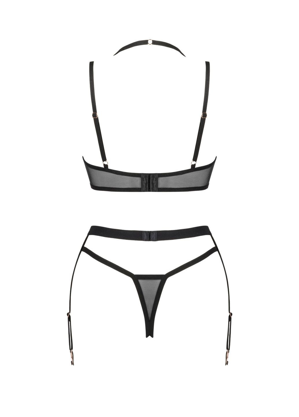 Чорний демісезонний еротичний комплект з поясом для панчох Obsessive