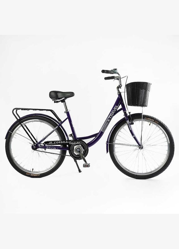 Велосипед городской 26" Travel, односкоростной, стальная рама 16.5", корзина, багажник. Purple (162956) Corso (340909542)