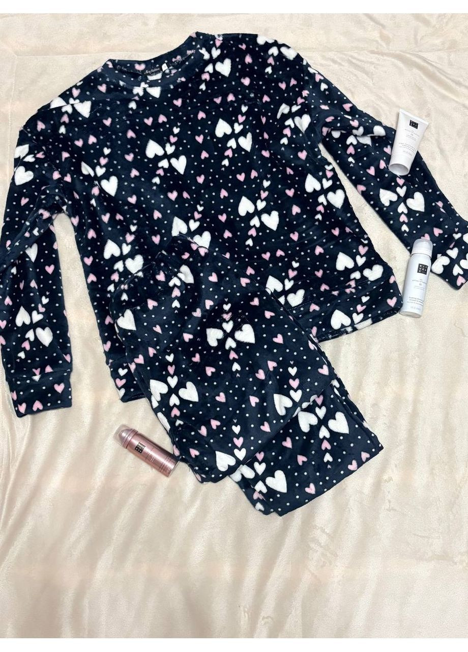 Темно-синяя зимняя женская пижама свитшот + брюки No Brand