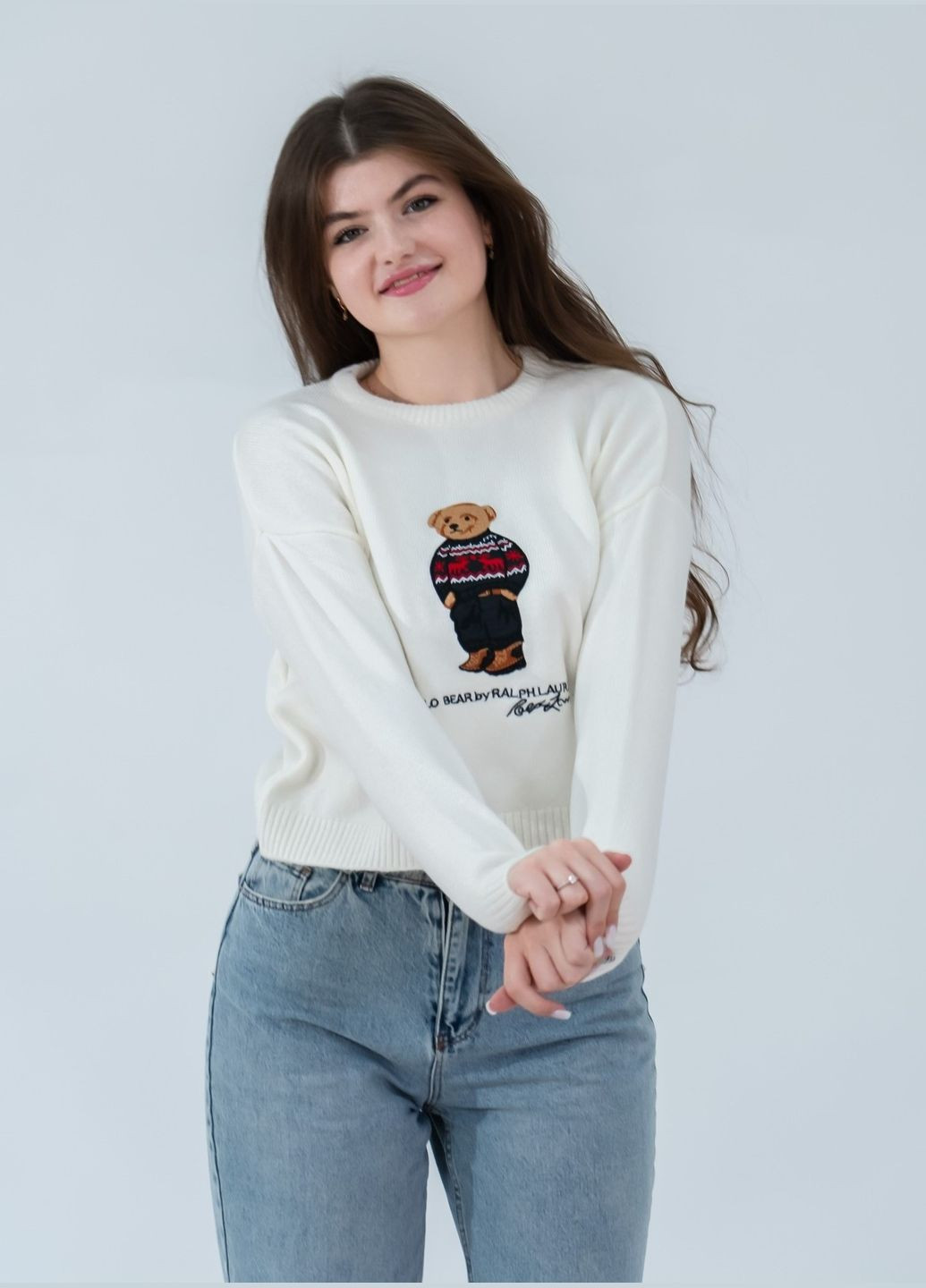 Білий демісезонний светр жіночий polo bear Ralph Lauren POLO Bear