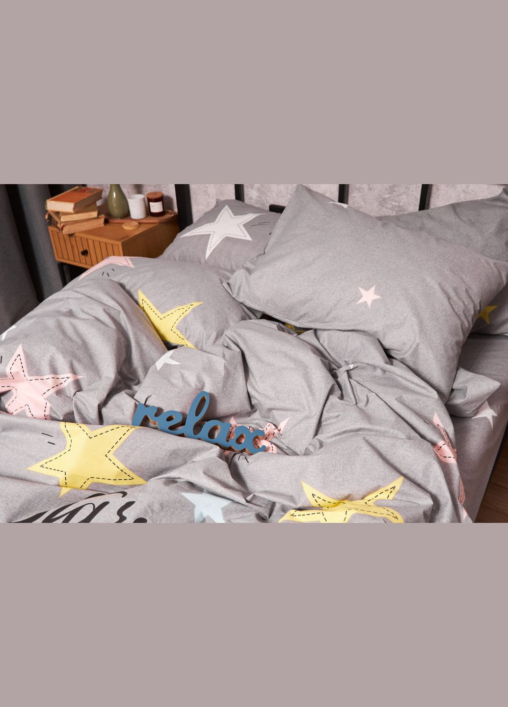 Комплект постельного белья Бязь Gold Люкс полуторный 143х210 наволочки 2х70х70 (MS-820003027) Moon&Star Gray Stars (288044125)