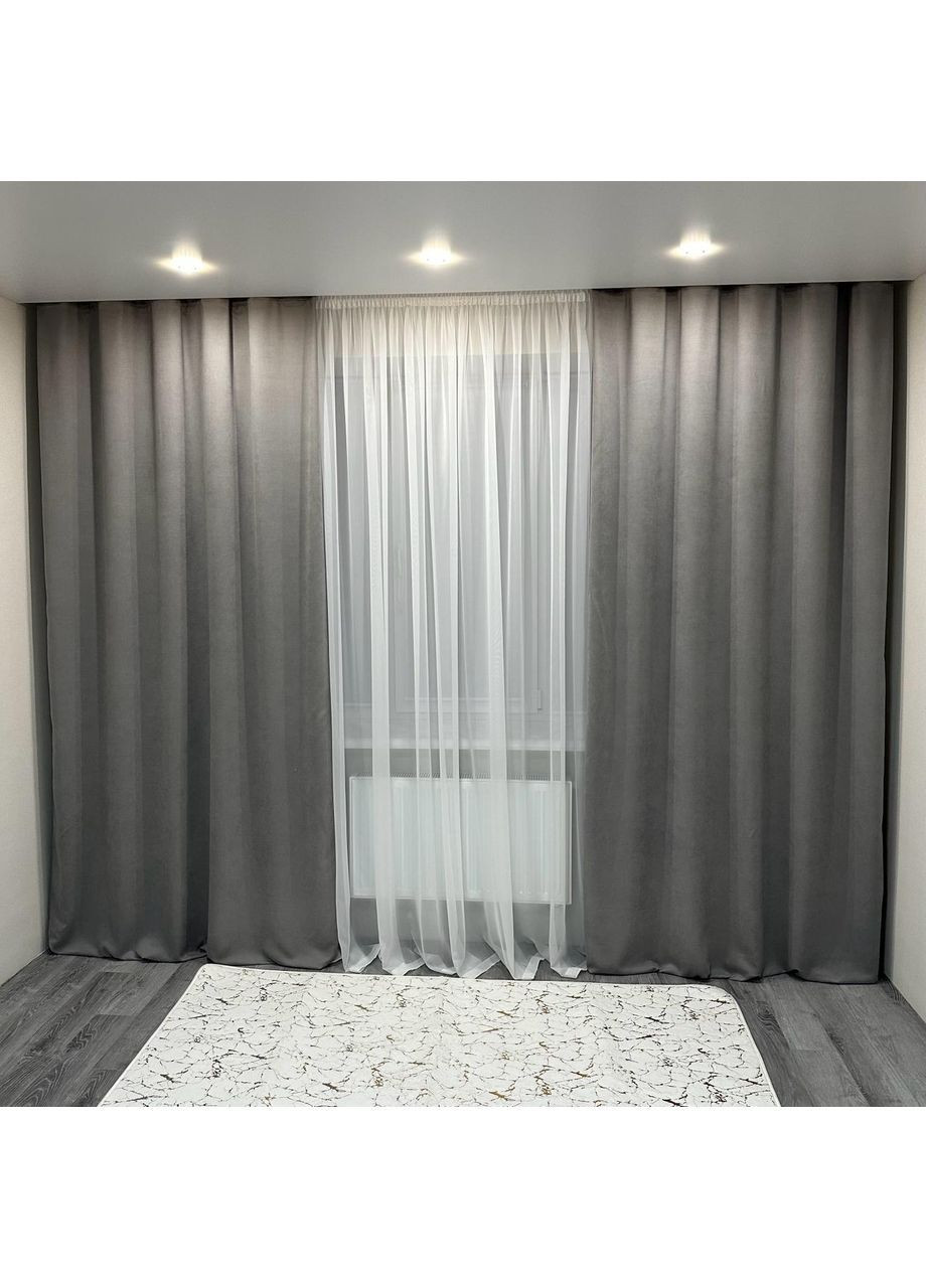 Комплект штор світло сірого кольору мікровелюр "Luxury Touch" (2 шт. по 1.5x2.7 м)- готові на тасьмі. Розкіш та затишок! No Brand (366561113)