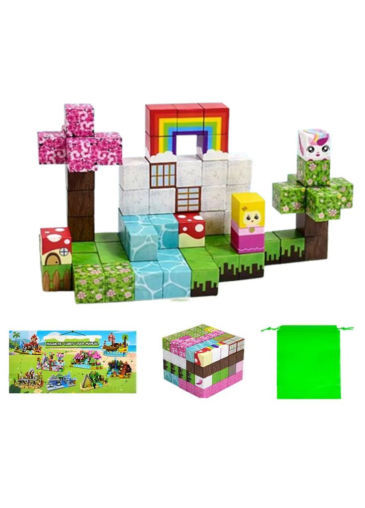 Магнітний конструктор Minecraft 100 шт кубики на магнітах дитячий Майнкрафт Райдужна Сакура No Brand (364989040)