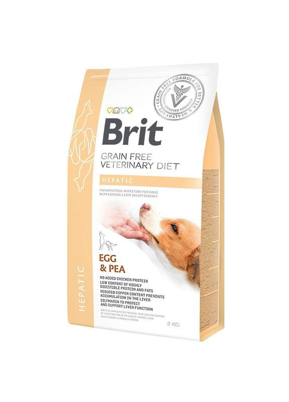 Беззернова дієта при хворобі печінки з яйцем, горохом, бататом і гречкою для собак GF Veterinary Diet Dog Hepatic - 2 кг Brit (336182891)