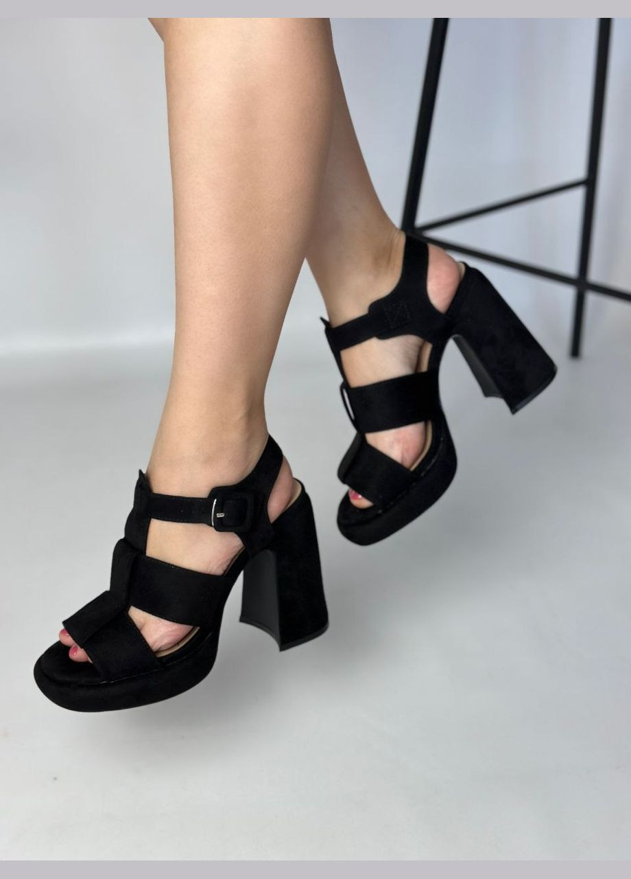 Черные женские босоножки на каблуке и платформе No Brand