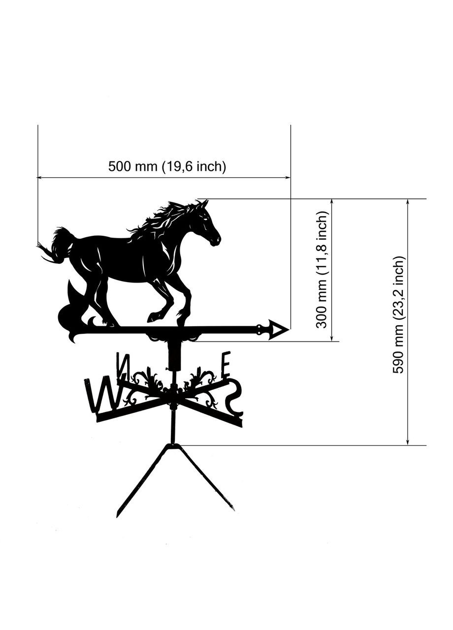 Флюгер Кінь №2, флюгер на дах з металу 2 мм. No Brand (368896408)