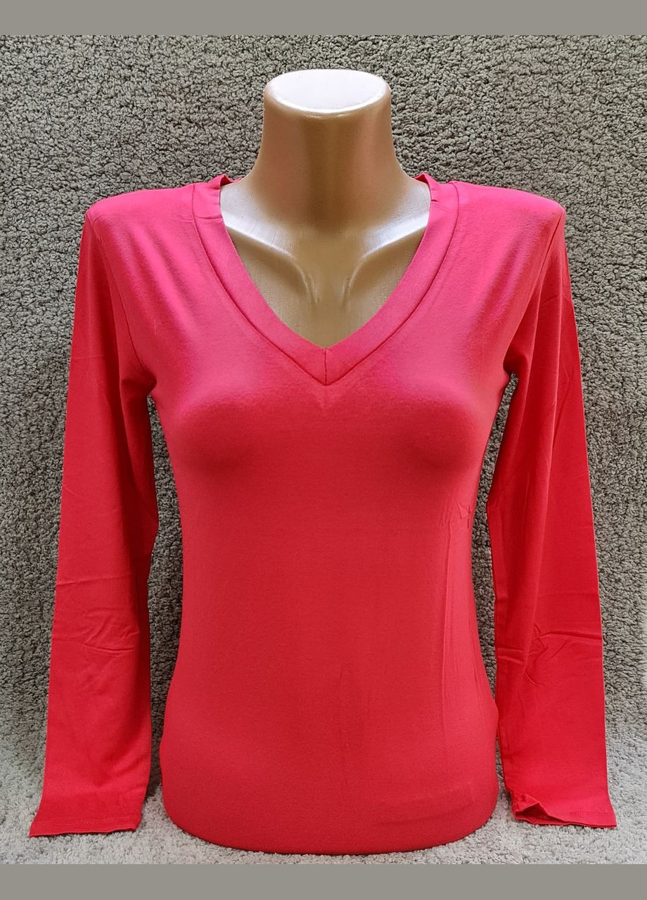 Кораловий демісезонний лонгслив жіночий, футболка з довгим рукавом віскоза, кораловий No Brand