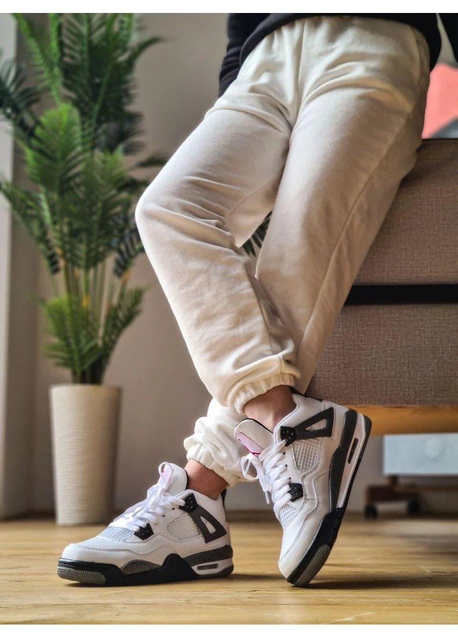 Белые летние кроссовки nike air jordan retro 4 white cement найк аир джордан No Brand